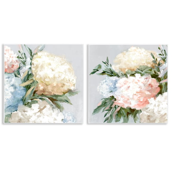 Stupell Industries Pastel Blooming Hydrangeas Plants & Flowers Painting Unframed Art Print Wall Art, 12 x 12, Set of 2