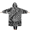 thumbnail image 2 of Oversized Wearable Blanket Hoodie,Black Paisley Pattern Sherpa Blanket Hoodie with Super Pockets,Super Warm Fuzzy Pullover for Women & Men, 2 of 6