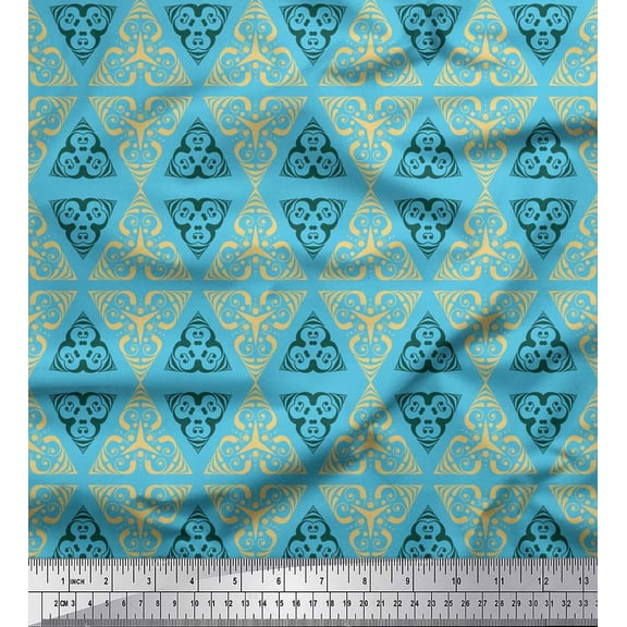 Soimoi Blue Cotton Duck Fabric Triangle Art Geometric Printed Fabric 1 Yard 42 Inch Wide