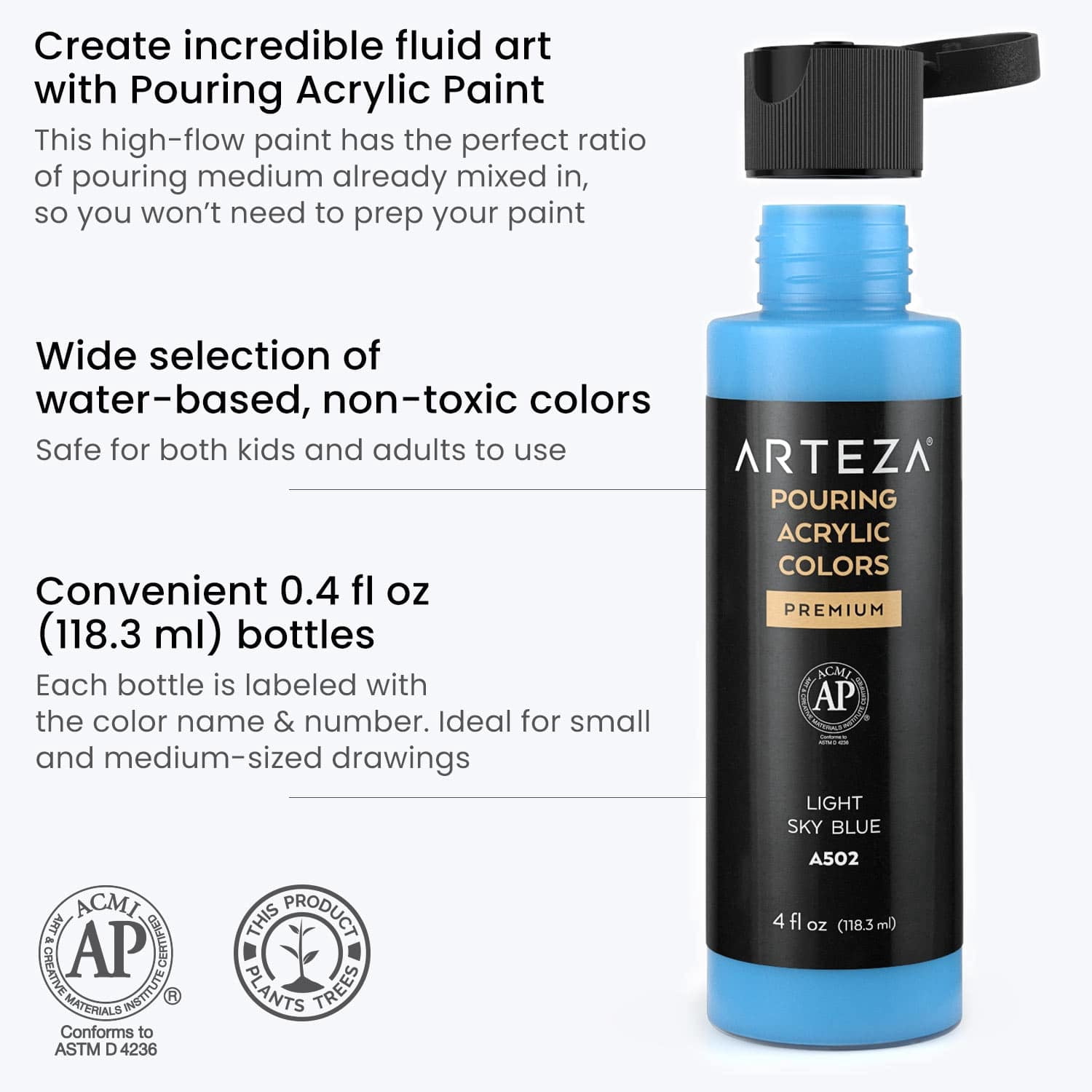 Arteza Acrylic Pouring Paint Kit, 4 oz Bottles Set, Pastel Colors - 8 Pack
