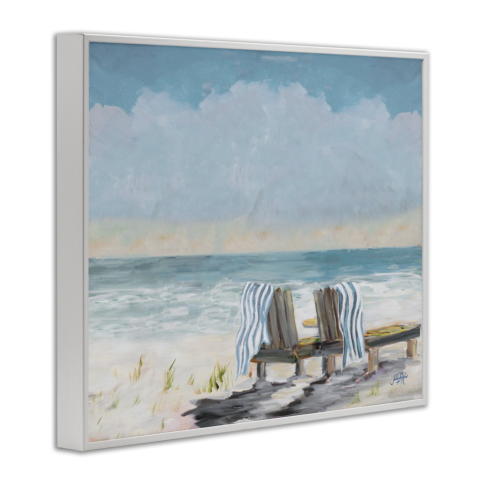 Stupell Industries Peaceful Beach Chairs Landscape Painting White Framed Art Print Wall Art, 30 x 24