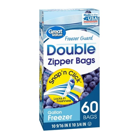 Great Value Fresh Seal Double Zipper Freezer Bags, Gallon, 60 Count