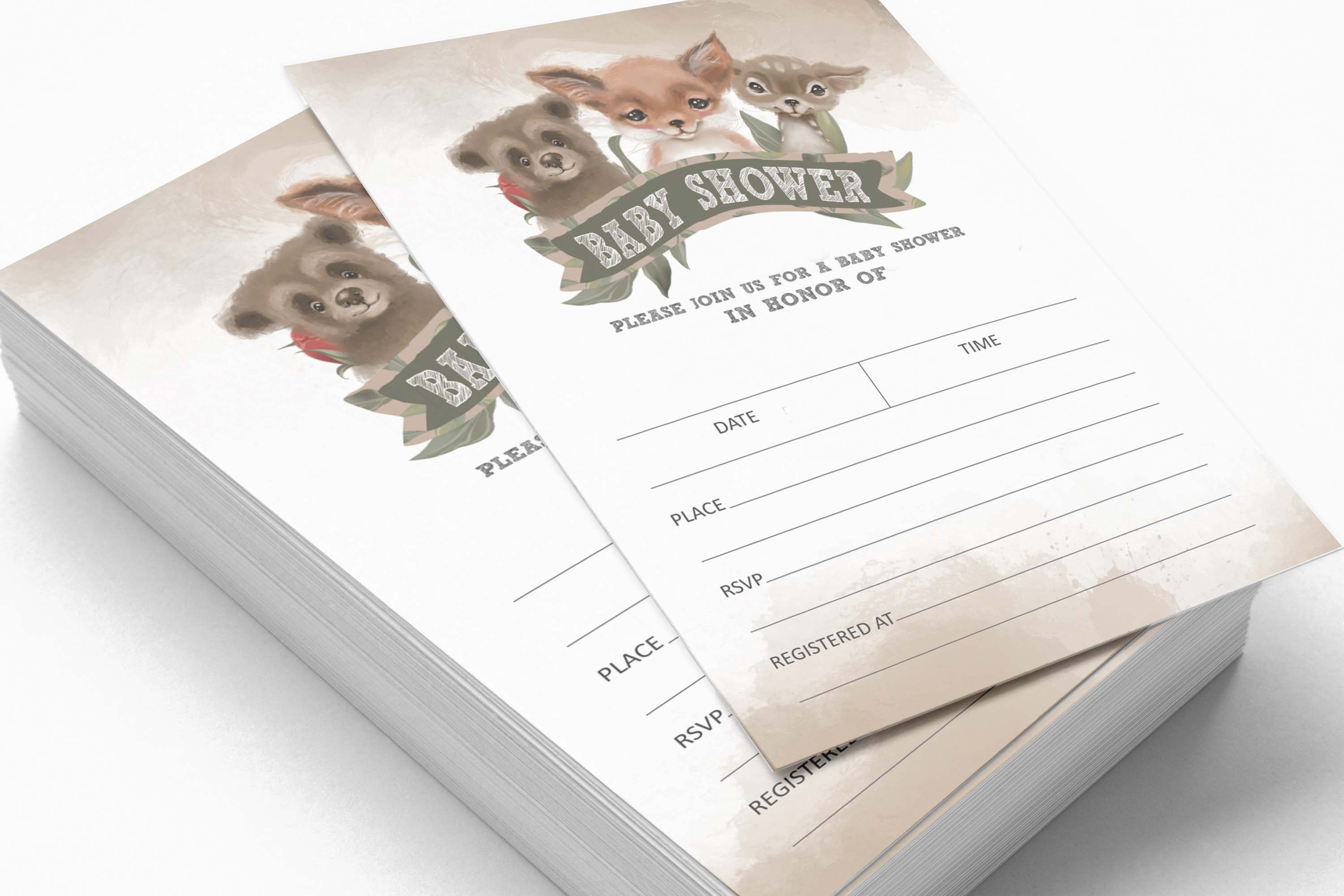 Inkdotpot Set Of 30Fox Baby Shower Invitations-Diaper Raffle Tickets And Baby Shower Book Request Cards Jungle Animals Invites Its A Boy Its A Girl