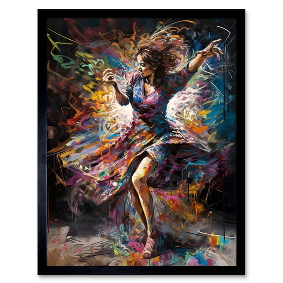 Woman Dancing to Dynamic Music Rhythm Art Print Framed Poster Wall Decor 12x16 inch