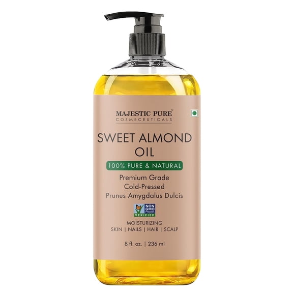 Majestic Pure Sweet Almond Oil, Triple A Grade Quality, Pure and Natural from Spain, Cold Pressed, (Packaging May Vary) - 8 fl oz