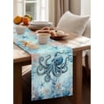 thumbnail image 4 of Summer Octopus Table Runner, Teal Orange Ocean Beach Corals Starfish Coastal Cotton Linen Kitchen Table Decoration Washable Dining Tabletop Runners for Home Party Decor 16x72 Inches, 4 of 9