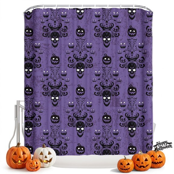 Shower Curtains for Bathroom-36"x72",Happy Halloween Scary Pumpkin Skeleton Waterproof Bath Curtain Grommet Shower Curtain Set with Hooks