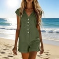 thumbnail image 5 of purcolt Women Summer Shorts Rompers Short Sleeve Button Down Romper V Neck Wide Leg Jumpsuit, 5 of 7