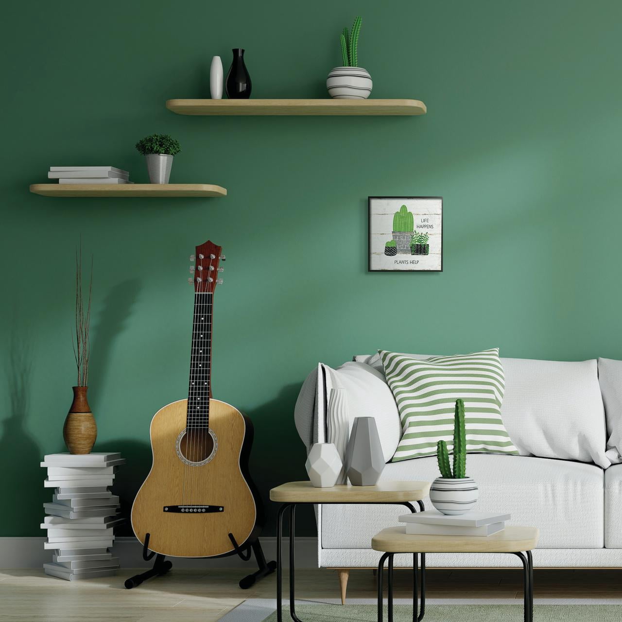 Stupell Home Décor Industries Life Happens Cacti Succulents Wood Textured Design Framed Wall Art by Jennifer Pugh