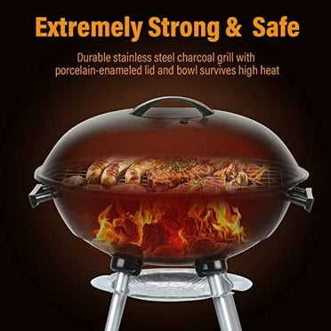 Portable Charcoal Grill, 17 Inch Camping BBQ Grill with Wheels for Outdoor Cooking Picnic Barbecue