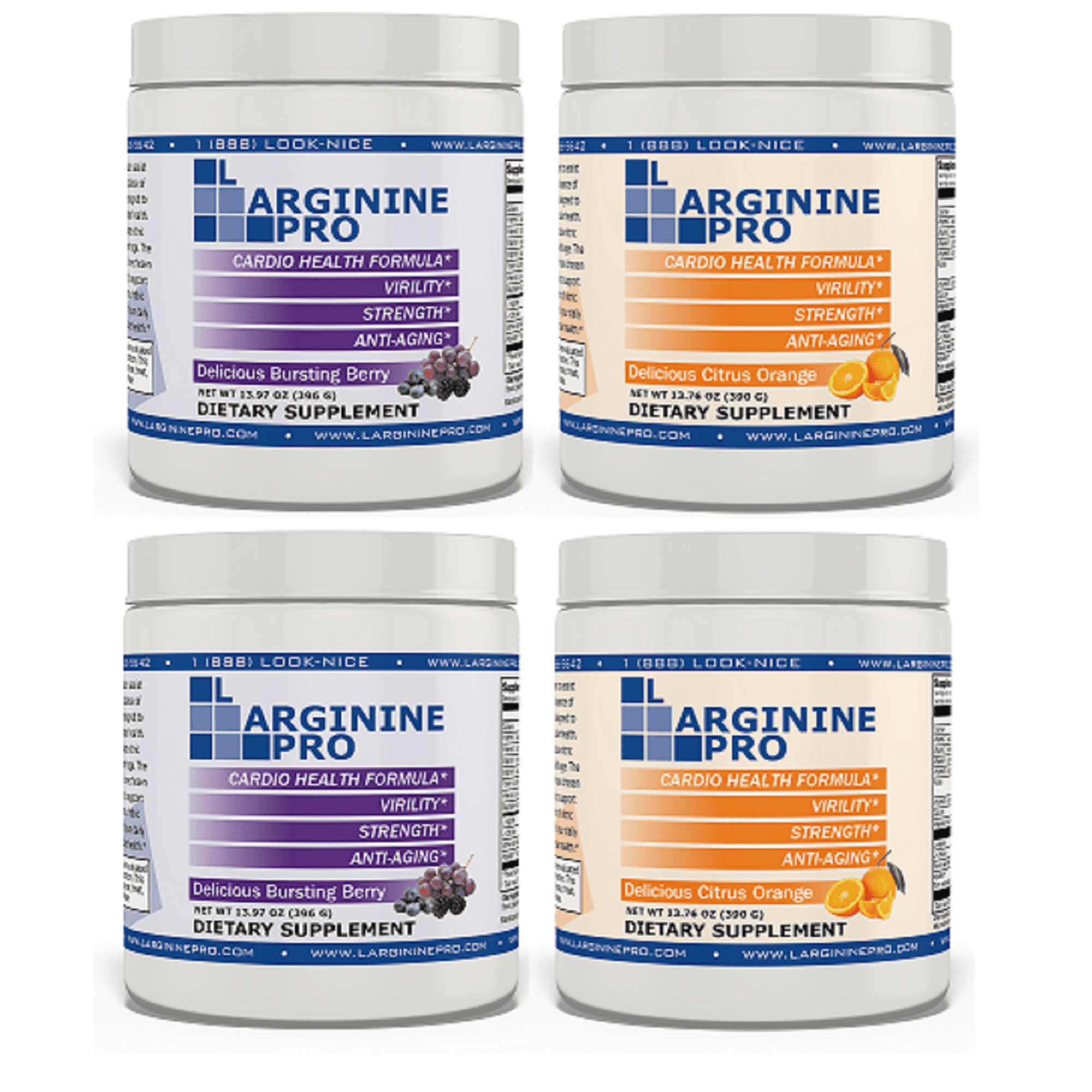 L-Arginine Pro Nitric Oxide Booster - 5500mg L-Arginine, 1100mg L-Citrulline Cardio Health, 4-Pack , (2-Grapeberry/ 2-Citrus Orange)