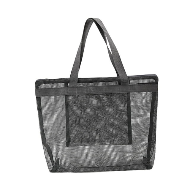 yuksok Mesh Beach Bag with Zipper Large Capacity with Top Handles Swimming Pool Bag Gray