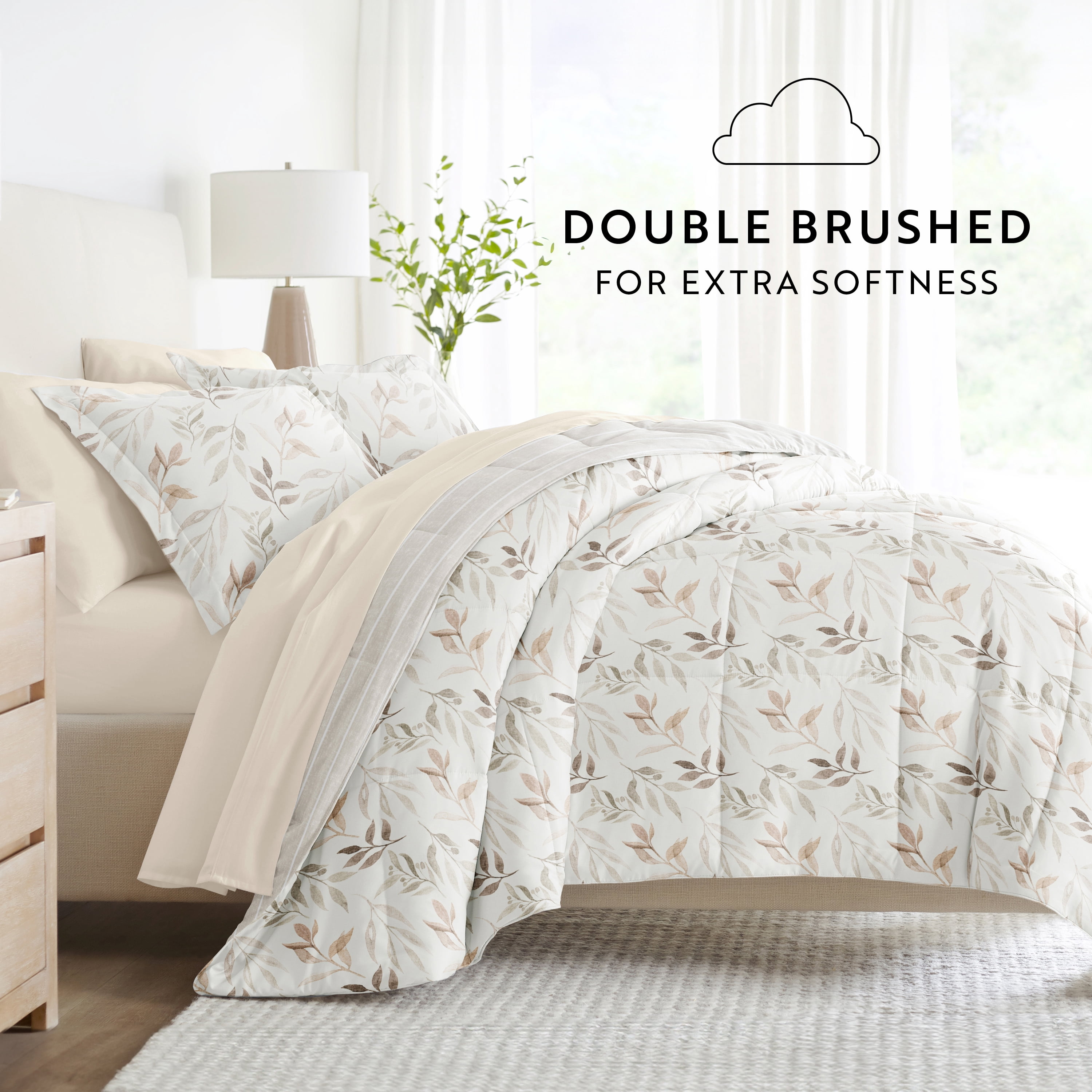 Noble Linens 7 Piece Bedding Bundle, Microfiber Patterned Comforter and Sheet Set, Full