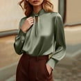thumbnail image 3 of Uootdi Satin Blouses for Women Dressy Casual Elegant Mock Neck Long Sleeve Pullover Tops Dressy Business Casual Outfits for Work Office Gift, 3 of 9