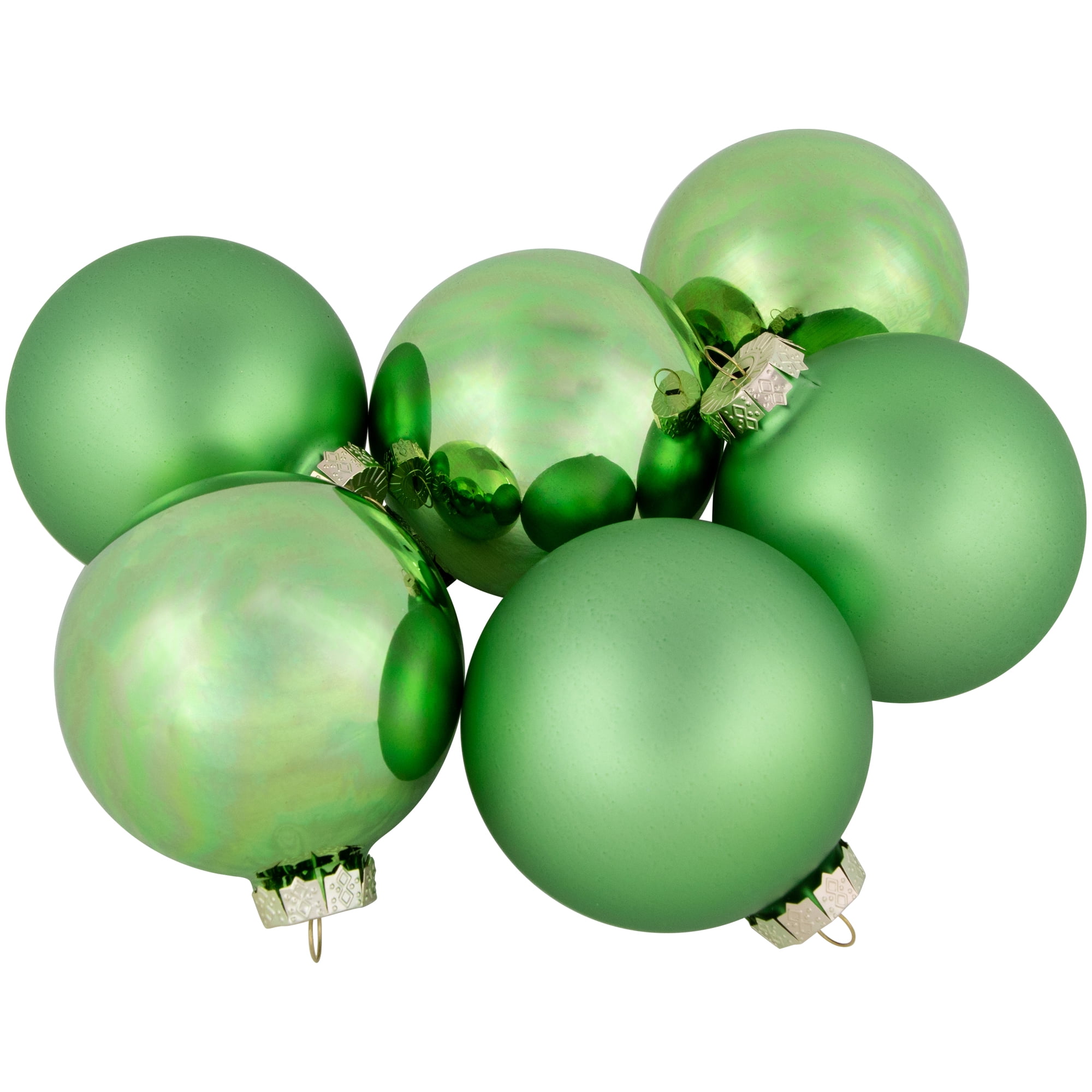 6-Piece Shiny and Matte Green Glass Ball Christmas Ornament Set 3.25" (80mm)