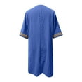 thumbnail image 5 of Meichang Linen Dresses for Women 2024 Lace V Neck 3/4 Sleeve Knee Length Dresses Solid Casual Loose Summer Dresses Lightweight Comfy Work Dresses Midi Dresses Blue XL, 5 of 5