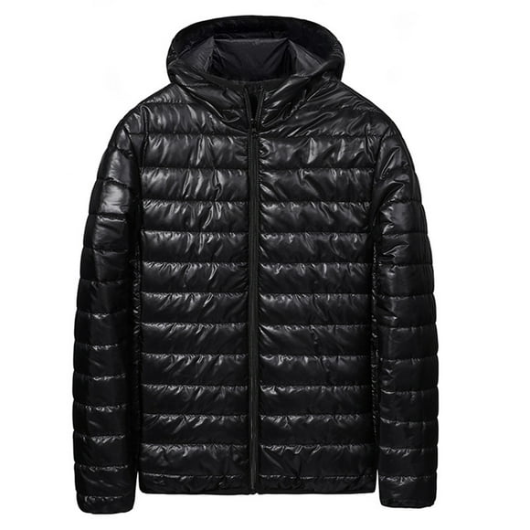 aohooy Mens Soft Puffer Jackets Hooded Light Packable Long Sleeve Zip Down Jacket Winter Warm Padded Bubble Outwear Coat 2025 Black,XXL