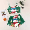 thumbnail image 3 of Womens Pajamas Ladies Christmas Print Cartoon Snowman Shorts Nightwear Set Green Womens Loungewear Set M, 3 of 4