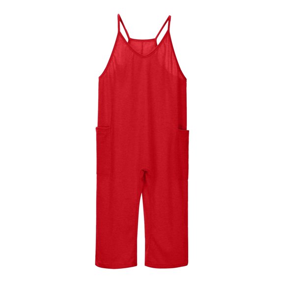 Wxolcjlv Girls Casual Sleeveless Jumpsuits Spaghetti Strap Loose Rompers Long Pants With Pocket Jumpsuit Overalls Toddler Lovely Leisure Child Dailywear