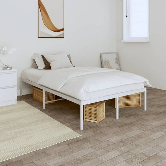 vidaXL Metal Bed Frame White 135x190 cm Double