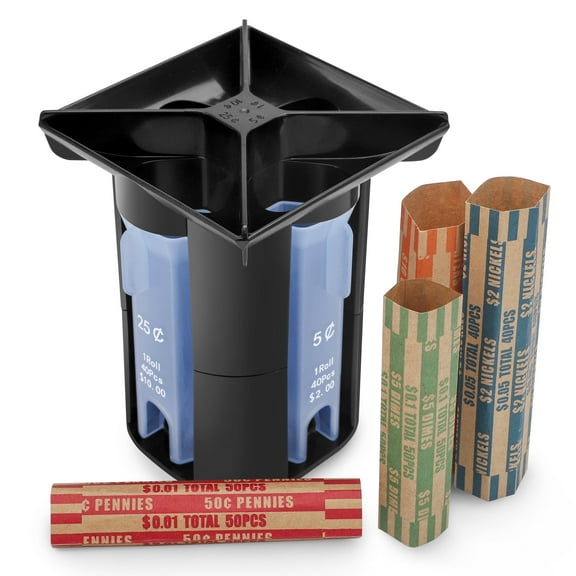 TSV Coin Counter Coin Sorter Tube with Coin Wrappers, 4-in-1 Change Sorter, Change Counter Machine with Coin Roller