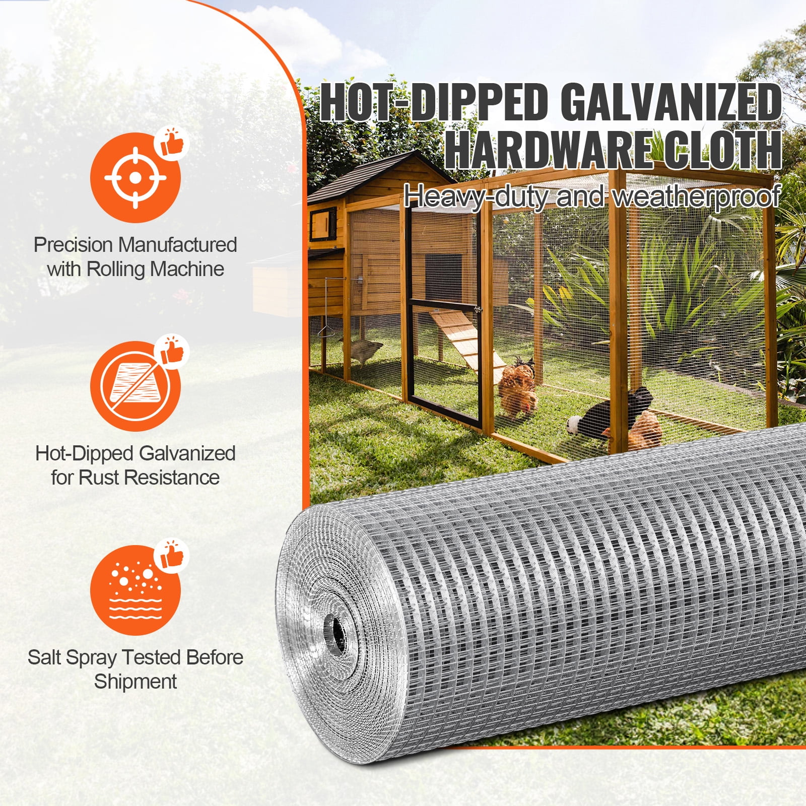 KFFKFF Galvanized Wire Mesh, 1/2 Inch by 48 Inch by 100 Feet, 19 Gauge - Ideal for Chicken Coops, Rabbit Enclosures, Garden Protection, and Small Animal Barriers