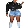 thumbnail image 1 of Veste Universitaire pour Femmes à Manches Longues, Veste de Baseball Courte, Manteaux Bomber, Mode Mode Urbaine, 1 of 5