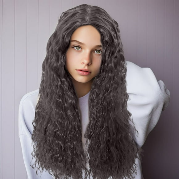TopLLC Wigs Women'S Chemical Fiber Wig Long Hair Small Curly Head Cover Matte High-Temperature Silk Bangs Long Hair Dense Wave Hair Wig 23.6in Small curly