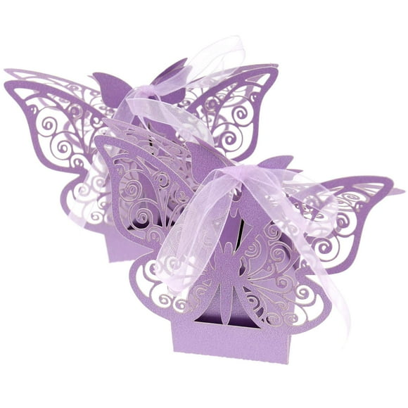 SING F LTD 50pcs Purple Favor Wedding Sweet Paper Boxes Set Butterfly Shape Chocolate Gift Bridal Birthday