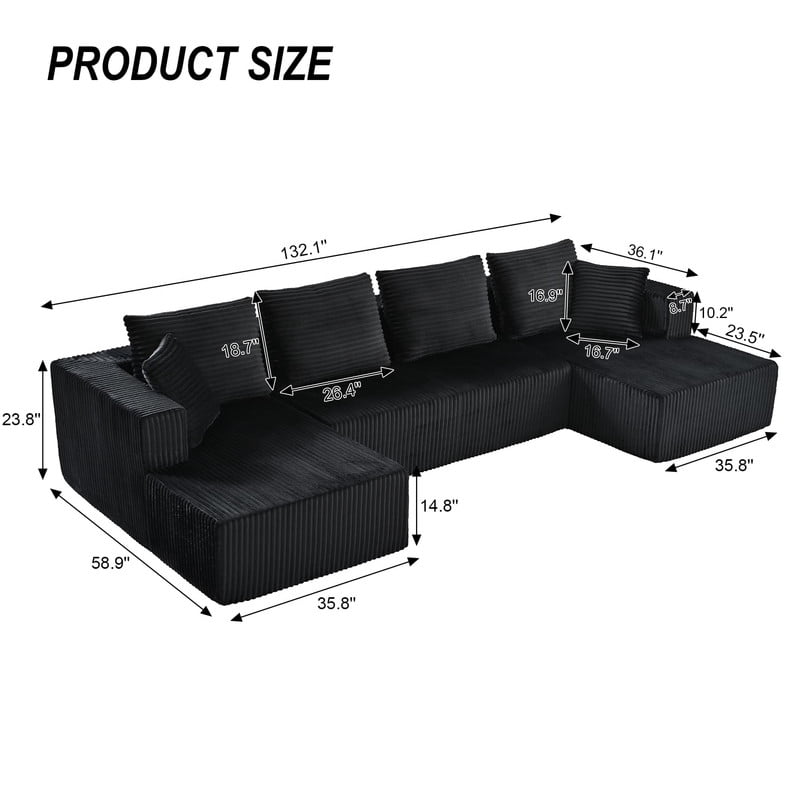 U-Shaped Modular Sectional Sofa with Double Chaise, 132.1'' Oversized Corduroy Sofa Couch with Deep Seat for Living Room Apartment