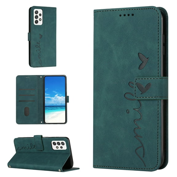 For Samsung A73 Case 5G, Allytech Wallet Case Magnetic Folio Embossed Full Protection PU Leather Kickstand Credit Card Holder Slots Wrist Strap Flip Cover for Samsung Galaxy A73 5G, Green