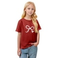 thumbnail image 3 of CCRFTGI Shirts for Teens Girl Casual Short Sleeve Bowknot Print Tops Summer Crewneck Shirt Preppy Soft Solid Clean Girl Aesthetic Red 7-8Y, 3 of 5