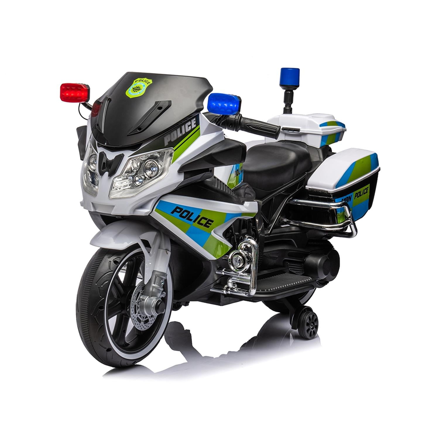 CIPACHO Kids Ride on Police Motorcycle, 12V Battery Powered Toy Cars with Headlight Police Light, Training Wheel Design, Gift for Boys Girls, Green