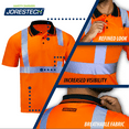 thumbnail image 6 of JORESTECH 5-Pack Hi-Vis Short Sleeve Safety Polo Shirt, ANSI Class 2 (Orange, XL), 6 of 9
