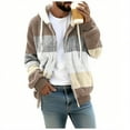 thumbnail image 4 of safuny Oversized Fuzzy Fleece Jackets For Men Color Block Zip Hooded Coat Warm Winter Outerwear Khaki XXL, 4 of 7