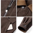 thumbnail image 3 of LYSMORA 2026 Men's Contrast Lapel Suede Bomber Jacket, Snap Flap Pockets Elastic Hem Oversized Loose Fit Windproof Retro Street Casual Outerwear, 3 of 4