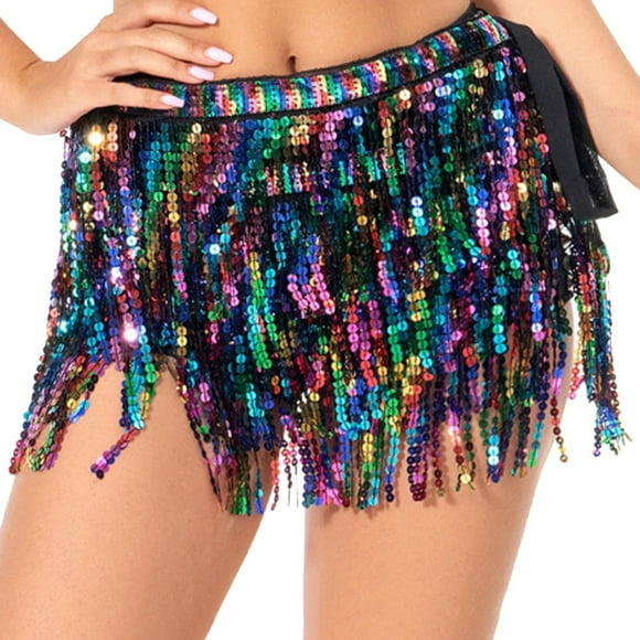 2025 Boho Fringe Skirt Womens Skirts Sequin Tassel Belly Dance Denim Mini Skirt Hip Scarf Rave Party Wrap Skirt Skirts Belts for Women Satin Skirts for Women and Girls