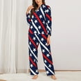 thumbnail image 3 of Junzan Patriotic Star Print Womens Pajama Sets,Long Sleeve Button Down For Women Pjs 2 Piece, 3 of 9
