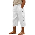 thumbnail image 3 of TGPMGRZ Linen Capri Pants for Girls Kids Fashion 2026 Button Side Elastic Waist Summer Beachwear White 3-4 Years, 3 of 6