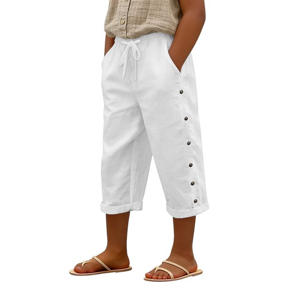 VeFlora Kids Capri Pants Unisex Loose Casual Pants Boys Girls School Long Pant Summer Beach Vacation Cropped Pant(White/3-4 Years)