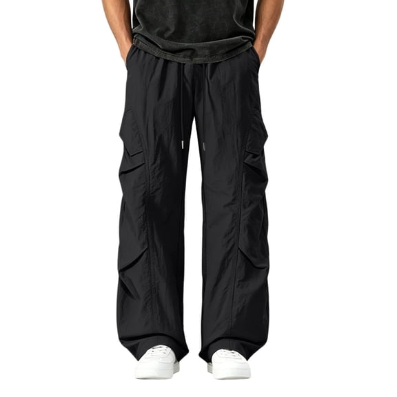 Cmfcve Big & Tall Parachute Pants for Men Loose Fit Casual Outdoor Wide Leg Cargo Pants Drawstring Elastic Waist Trousers