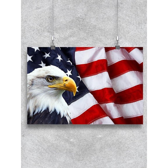 Bald Eagle And Flag Close-Up Poster -Image by Shutterstock