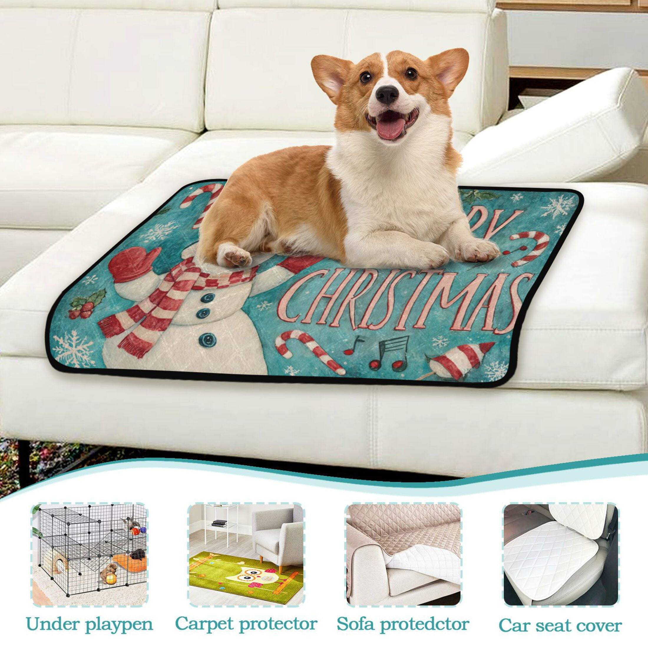 Qxltty Candy Snowman Cat litter Pads Pet Set of 2 Diaper Mats Center Anti-leakage Layer Absorbent Soft and Comfortable