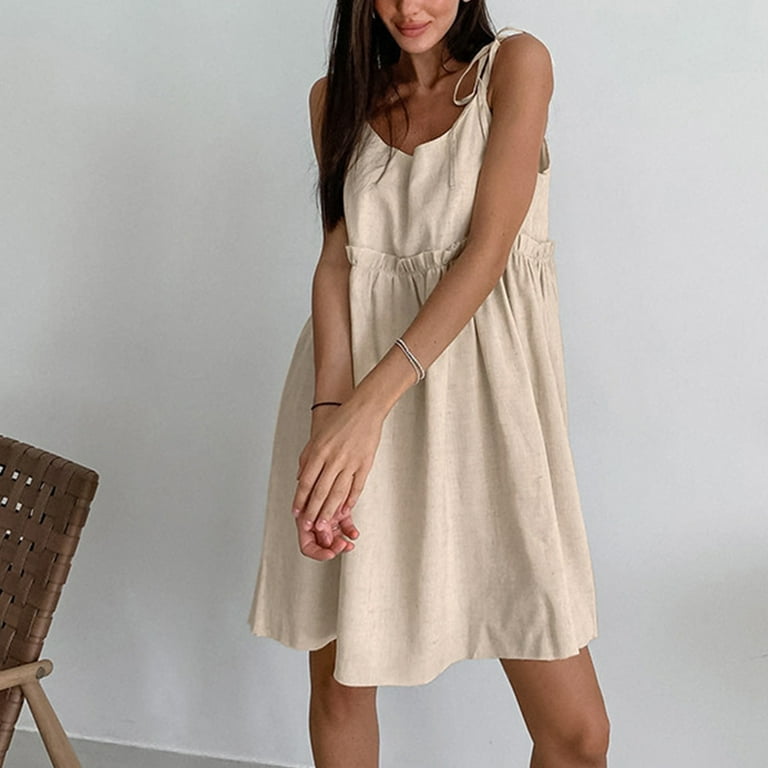 apricot linen dress Apricot Sleeveless Zipper Tie Maxi Dress main image 0