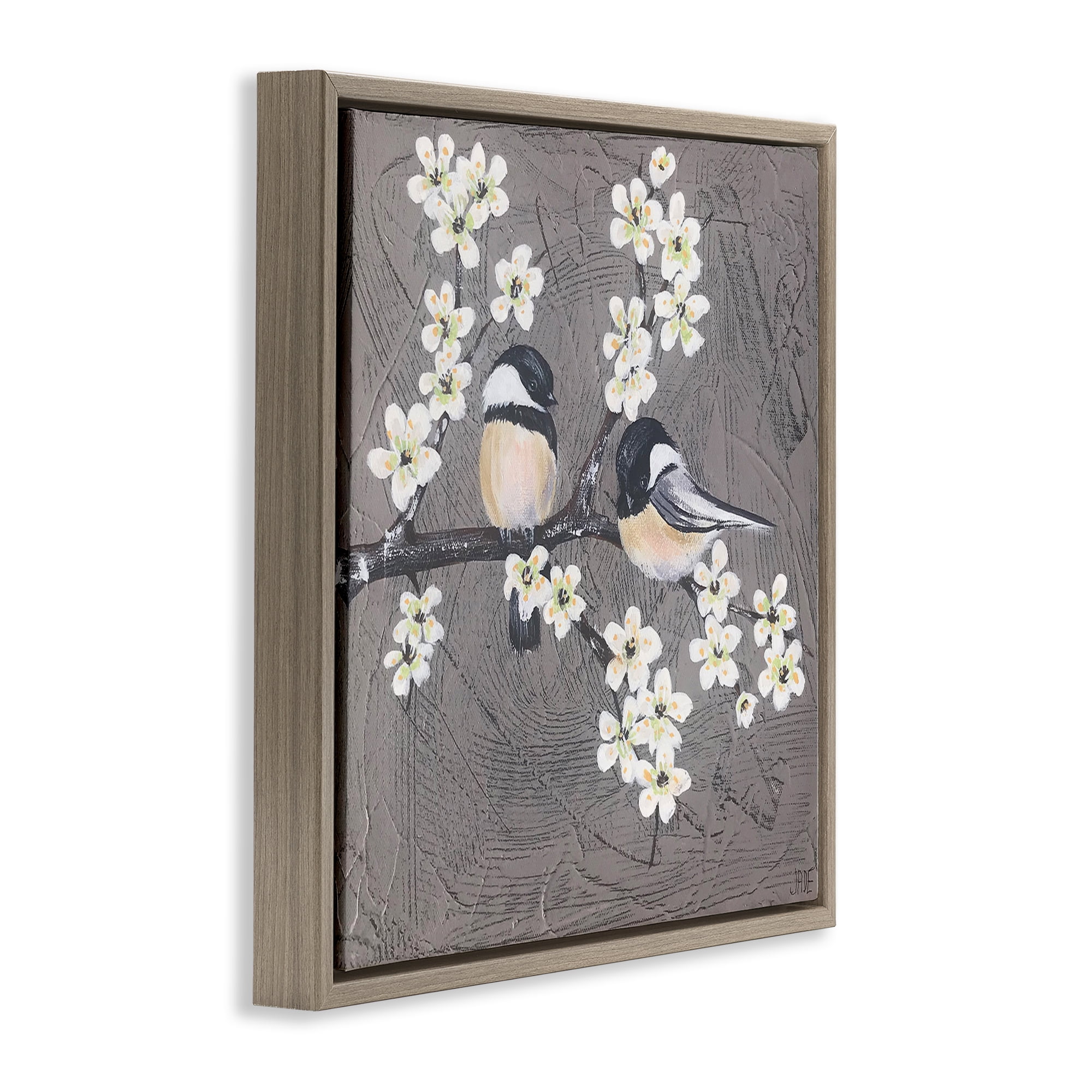 Stupell Industries Bird Pair on Branch Animals & Insects Painting Brown Floater Framed Canvas Art Print Wall Art, 18 x 18