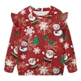 thumbnail image 5 of Xoenoiee Santa Claus Snowman Snowflake Tree Print Ruffle Sweatshirt Crew Neck Pullover Christmas Long Sleeve Shirts for Toddler Kids Xmas Loose Workout Top Back to School Outfits, Size 1-2 Years, 5 of 7