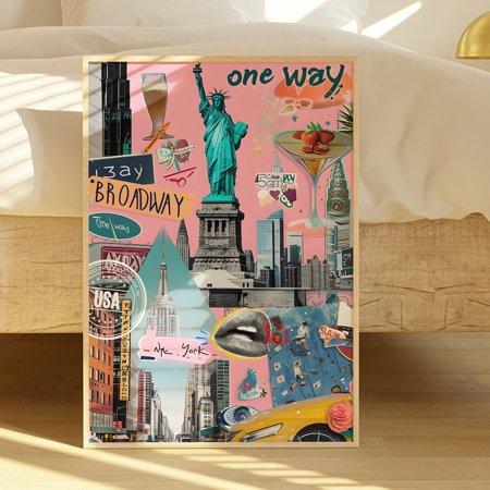 New York City Retro Art Print Trendy College Apartment Decor City Girl Art Bar Cart Decor Valentine Gift Print Wall Art UNFRAMED PAPER POSTER Home Decor Vintage Gift Living Room Dercor