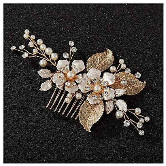Gold Bridal Hair Clip,Floral Bridal Hair Comb Barrette Flower Hair pieces for Brides Wedding