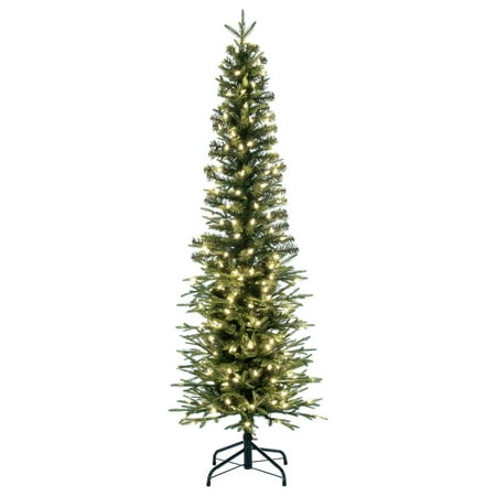Vickerman 5.5  Bixley Pencil Fir Artificial Christmas Tree  Warm White Dura-lit LED Lights - Faux Brixley Pencil Fir Christmas Tree - Seasonal Indoor Home Decor