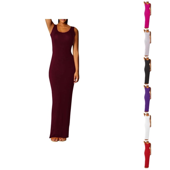 Ahuyic Womens Summer Casual Dress,Womens Plus Size Dress,Womens Solid Color Elegant Sleeveless Long Dress Dress,Purple,XL